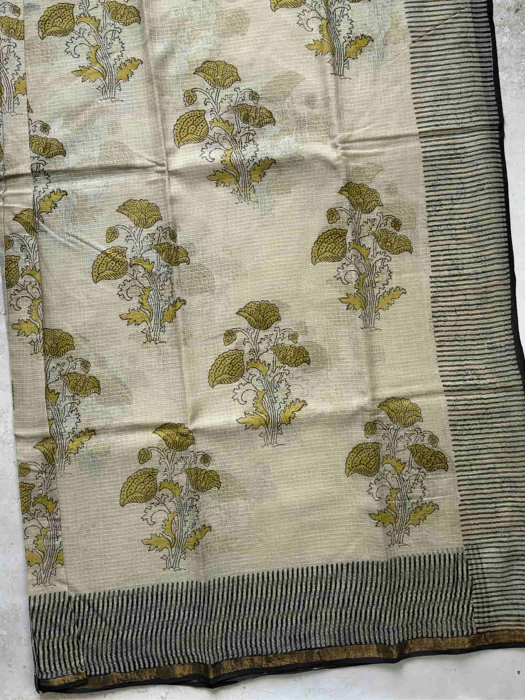 Hand Block Printed Kota Doria Saree in Ivory