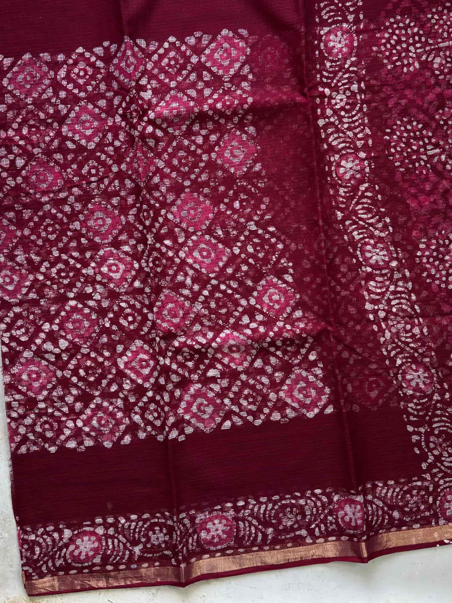 Hand Block Printed Kota Doria Saree in Maroon