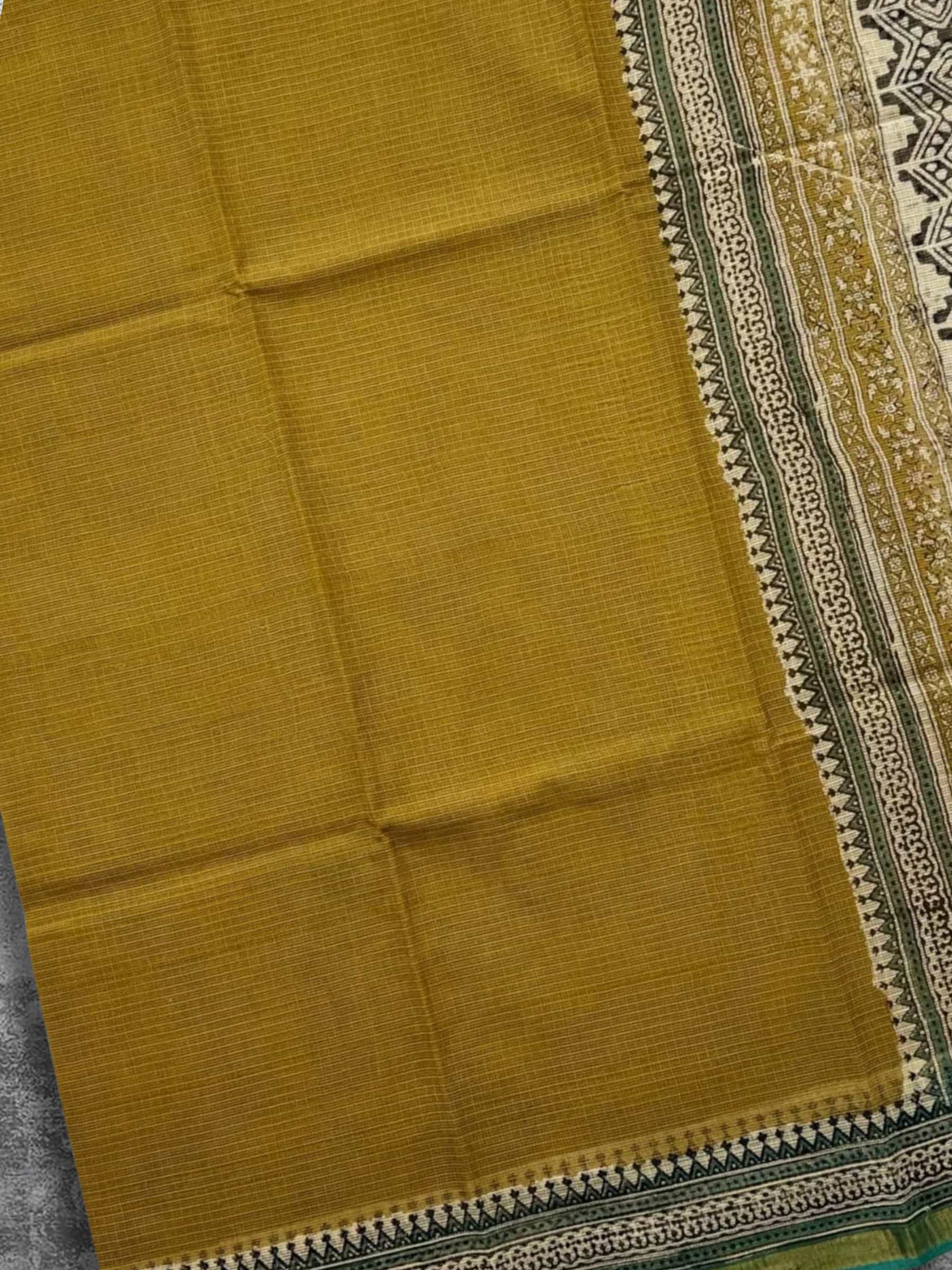 Hand Block Printed Kota Doria Saree in Mustard