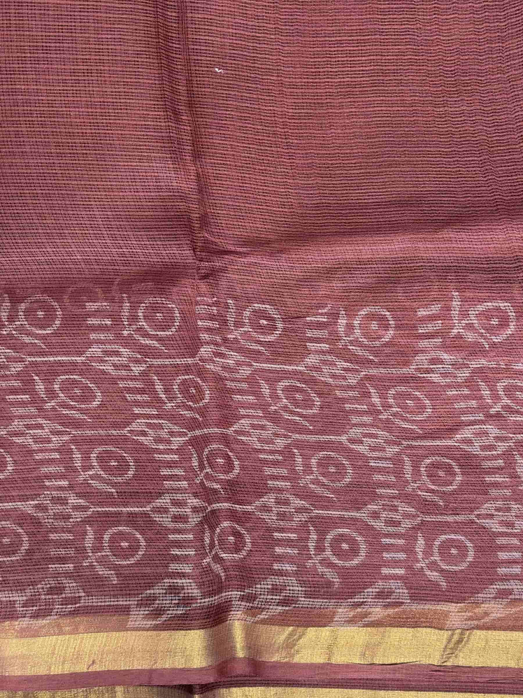 Hand Block Printed Kota Doria Saree in Rust Red