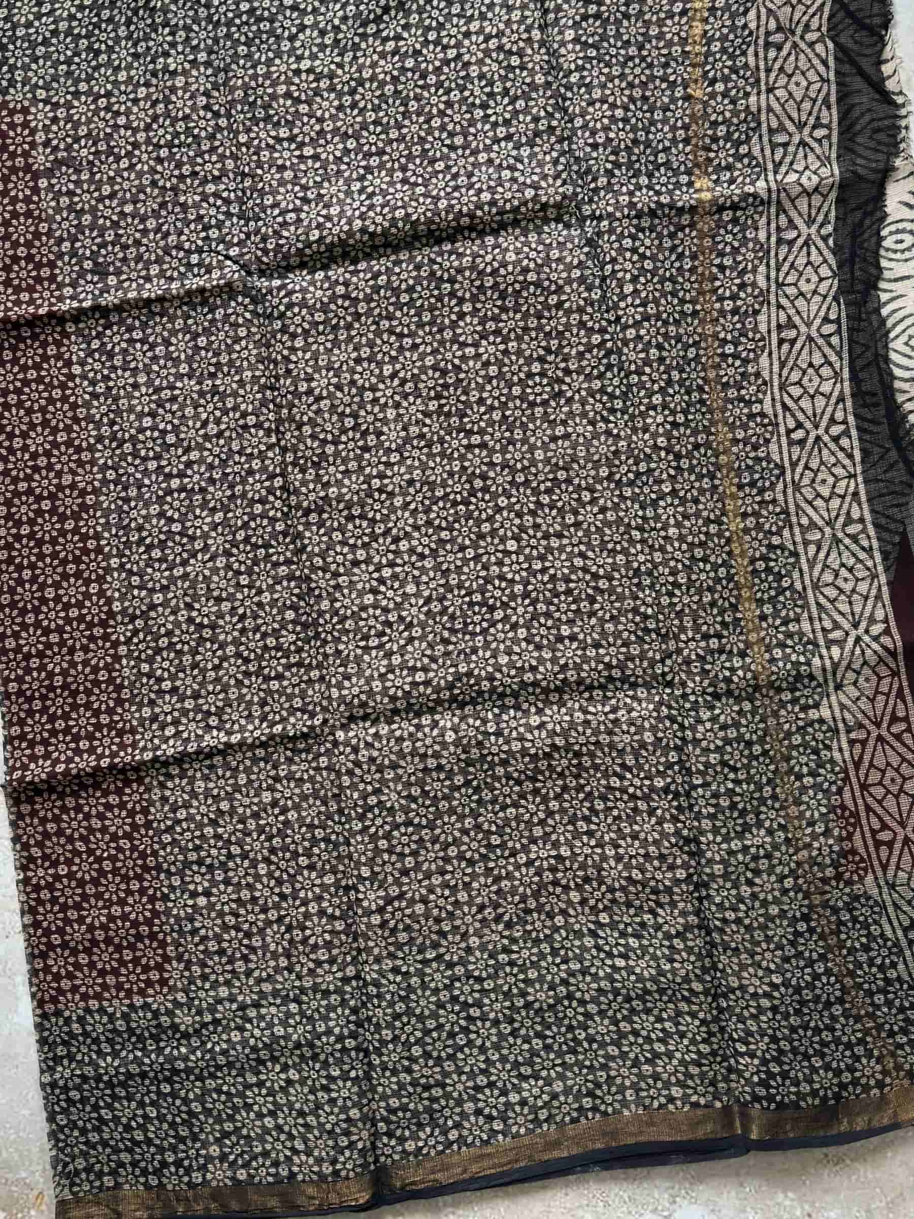 Hand Block Printed Kota Doria Saree in Rust Red