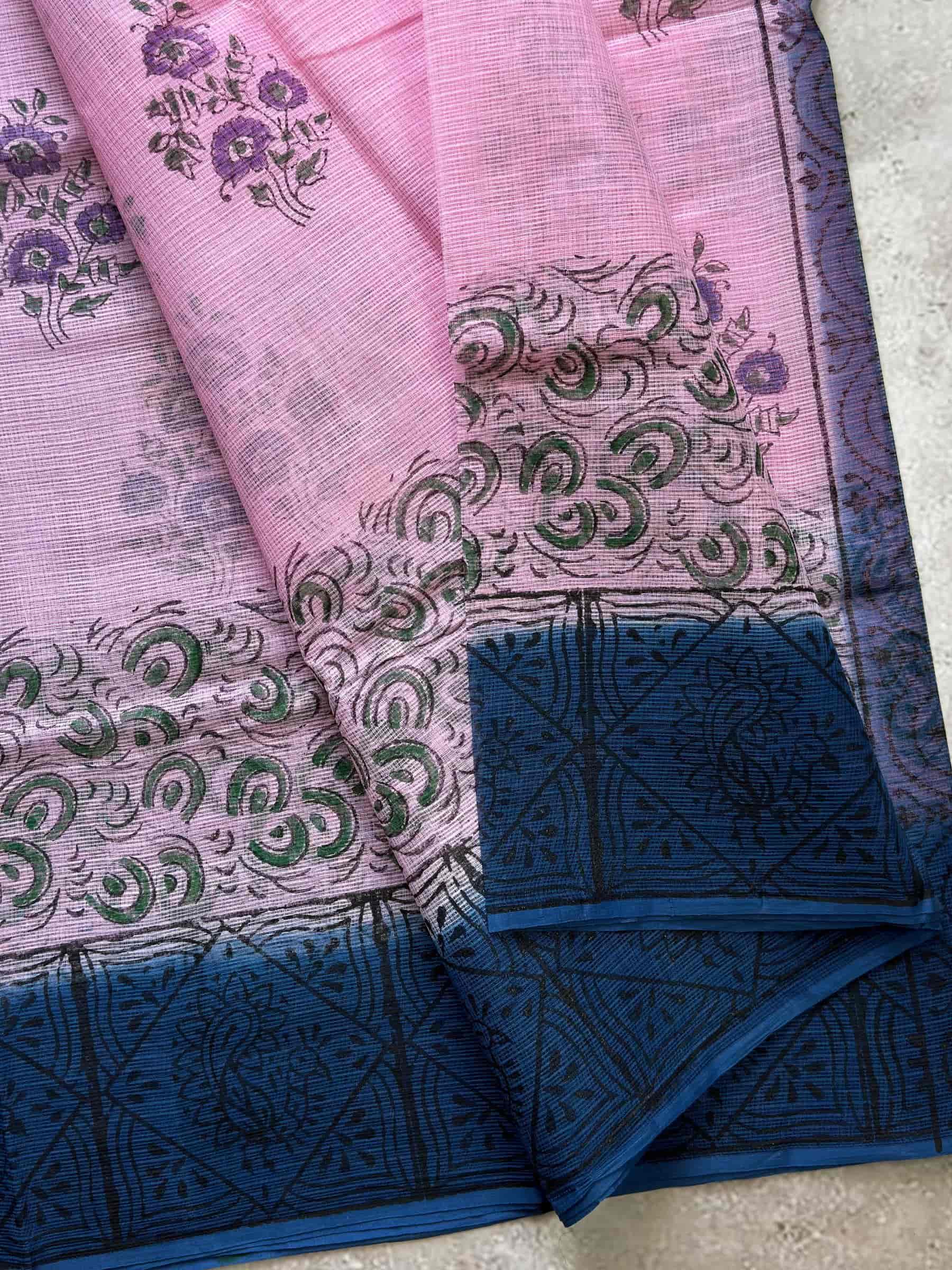 Hand Block Printed Kota Doria Saree in Lavender