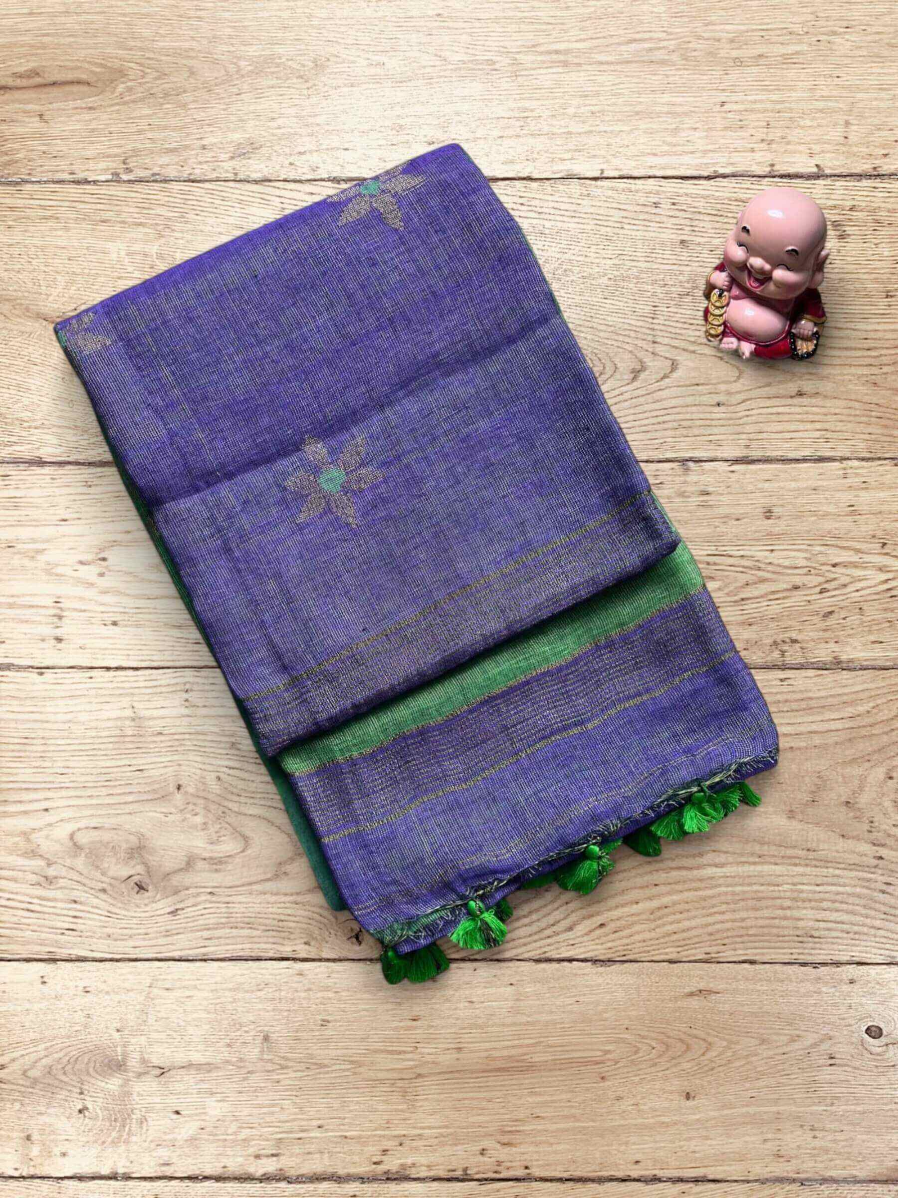 Handloom Tissue Linen Saree in Lavender & Green