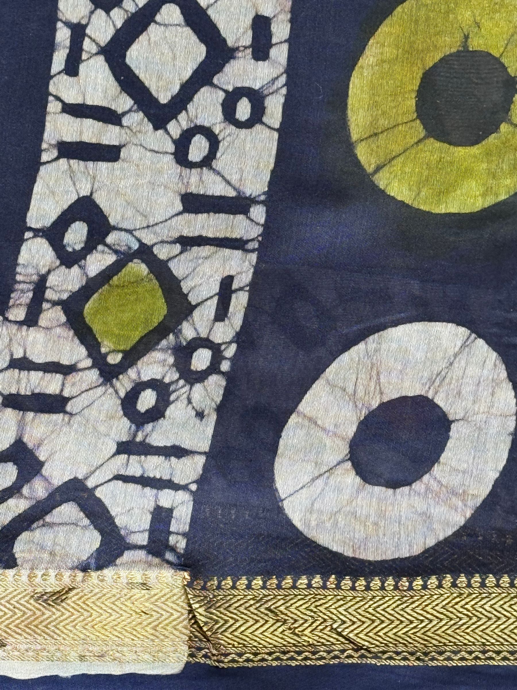 Maheshwari Block Print Silk Cotton Saree in Dark Blue