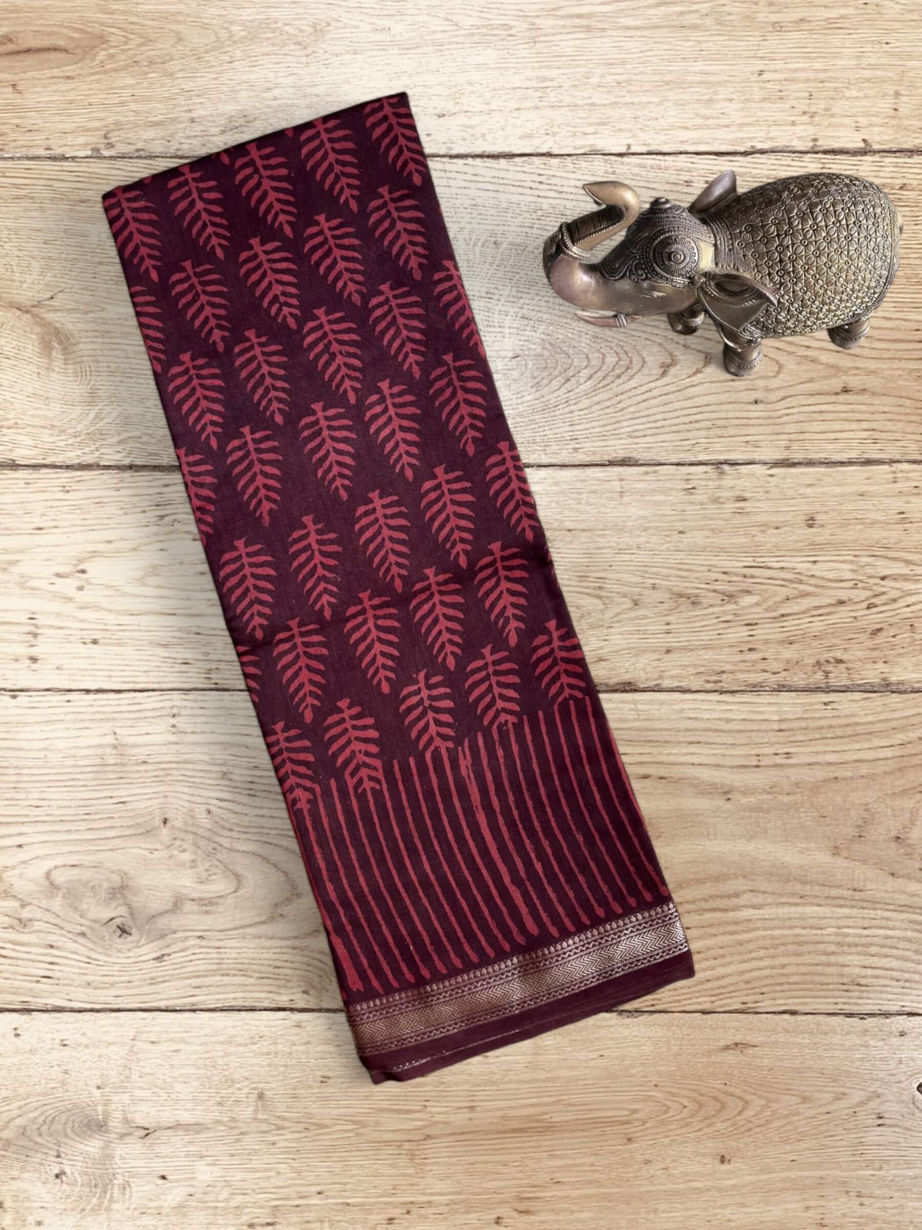 Maheshwari Block Print Silk Cotton Saree in Maroon