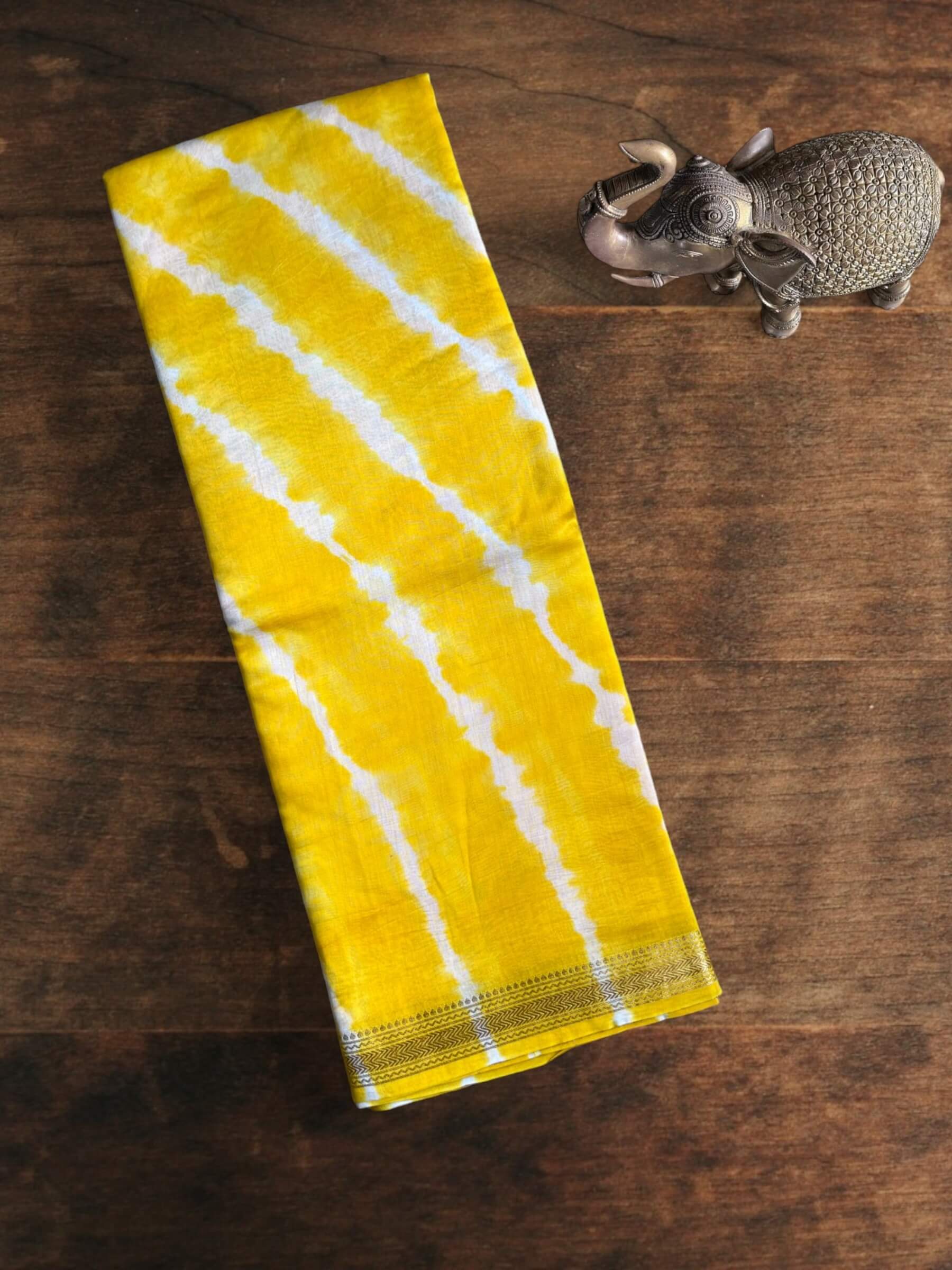 Maheshwari Block Print Silk Cotton Saree in Yellow