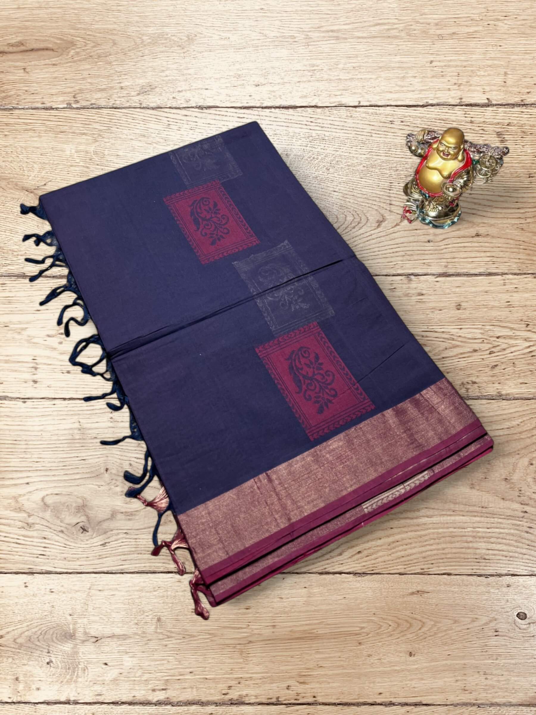 Handloom Negamam Cotton Saree in Dark Blue