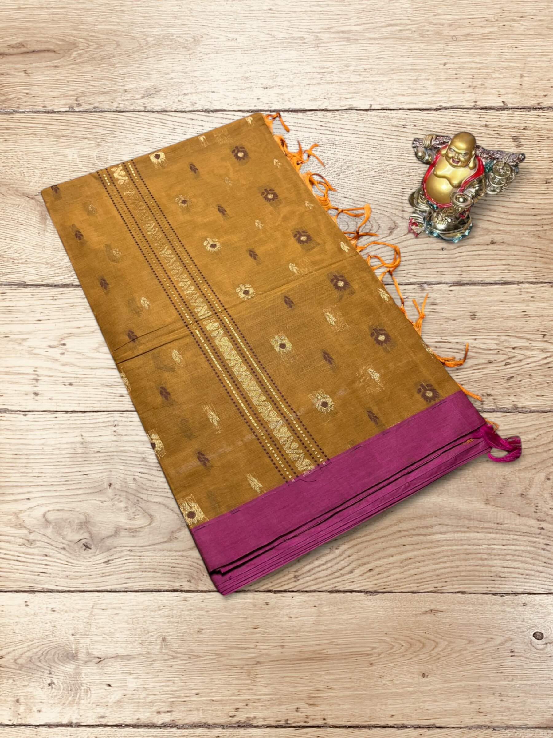 Handloom Negamam Cotton Saree in Golden Brown