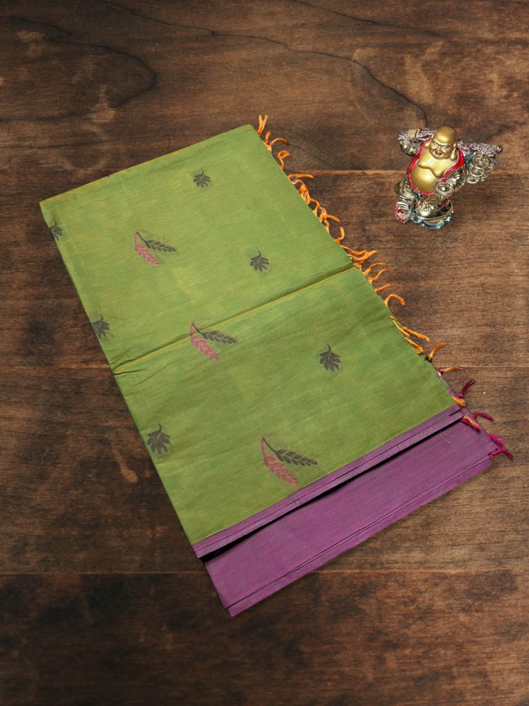 Handloom Negamam Cotton Saree in Olive Green