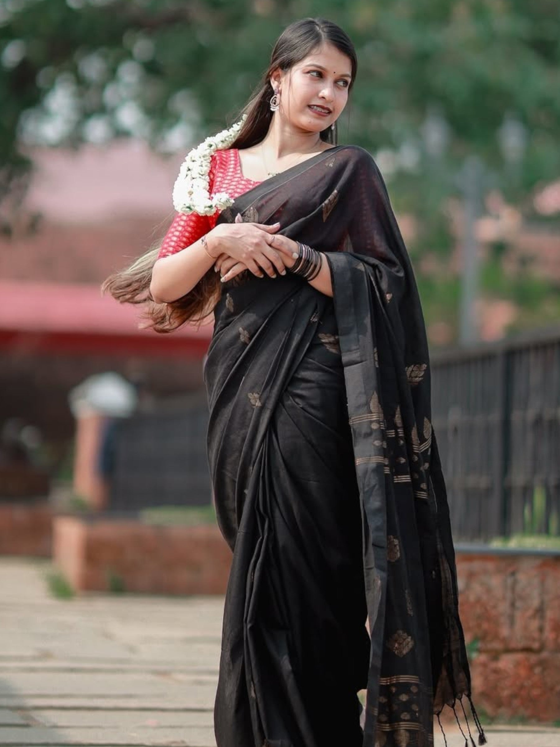 Organic Linen Saree in Black
