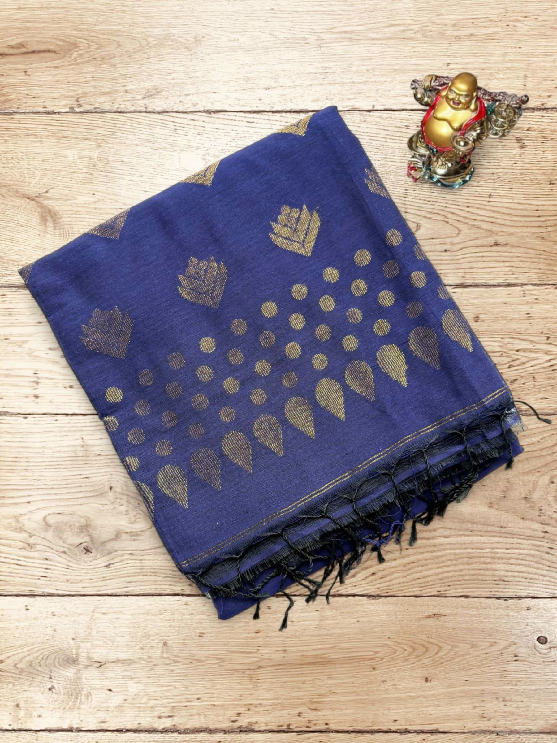 Organic Linen Saree in Blue