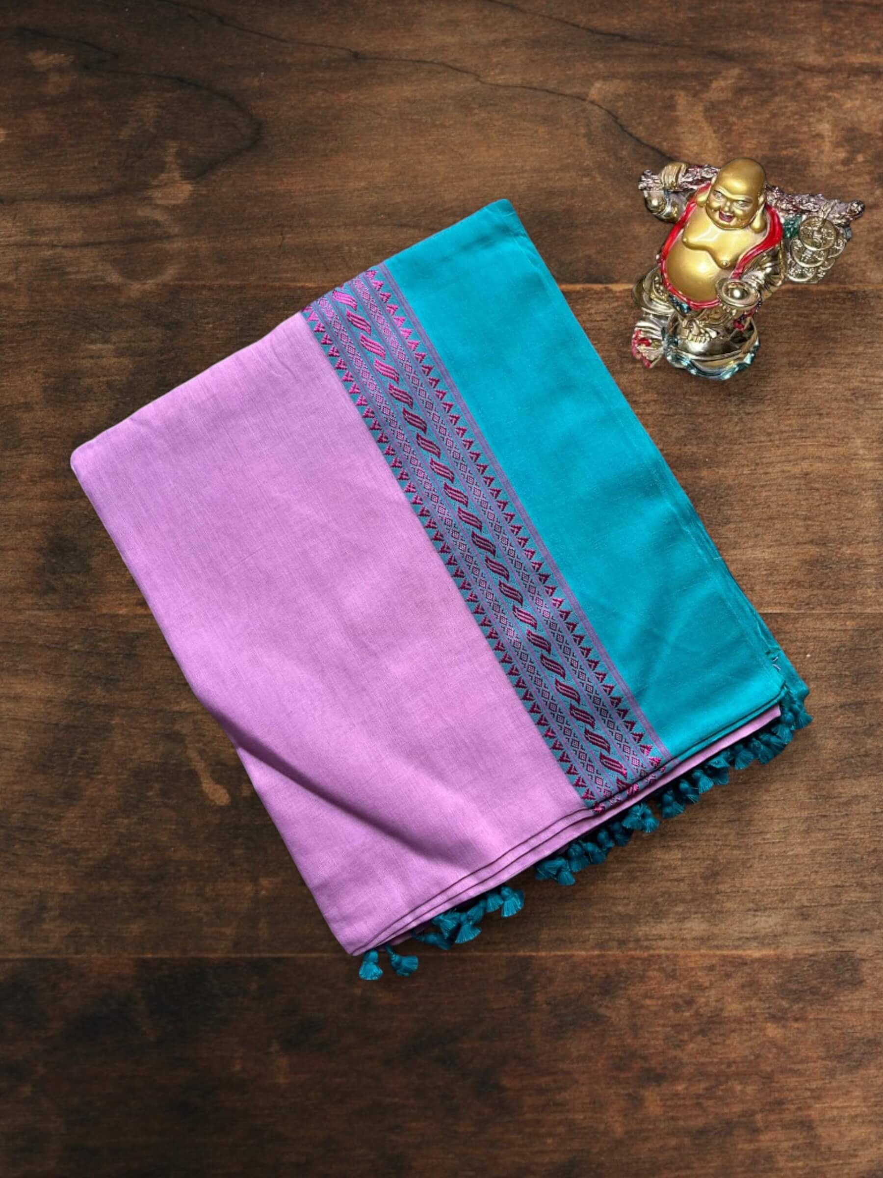 Handloom Soft Cotton Saree in Pink and Blue