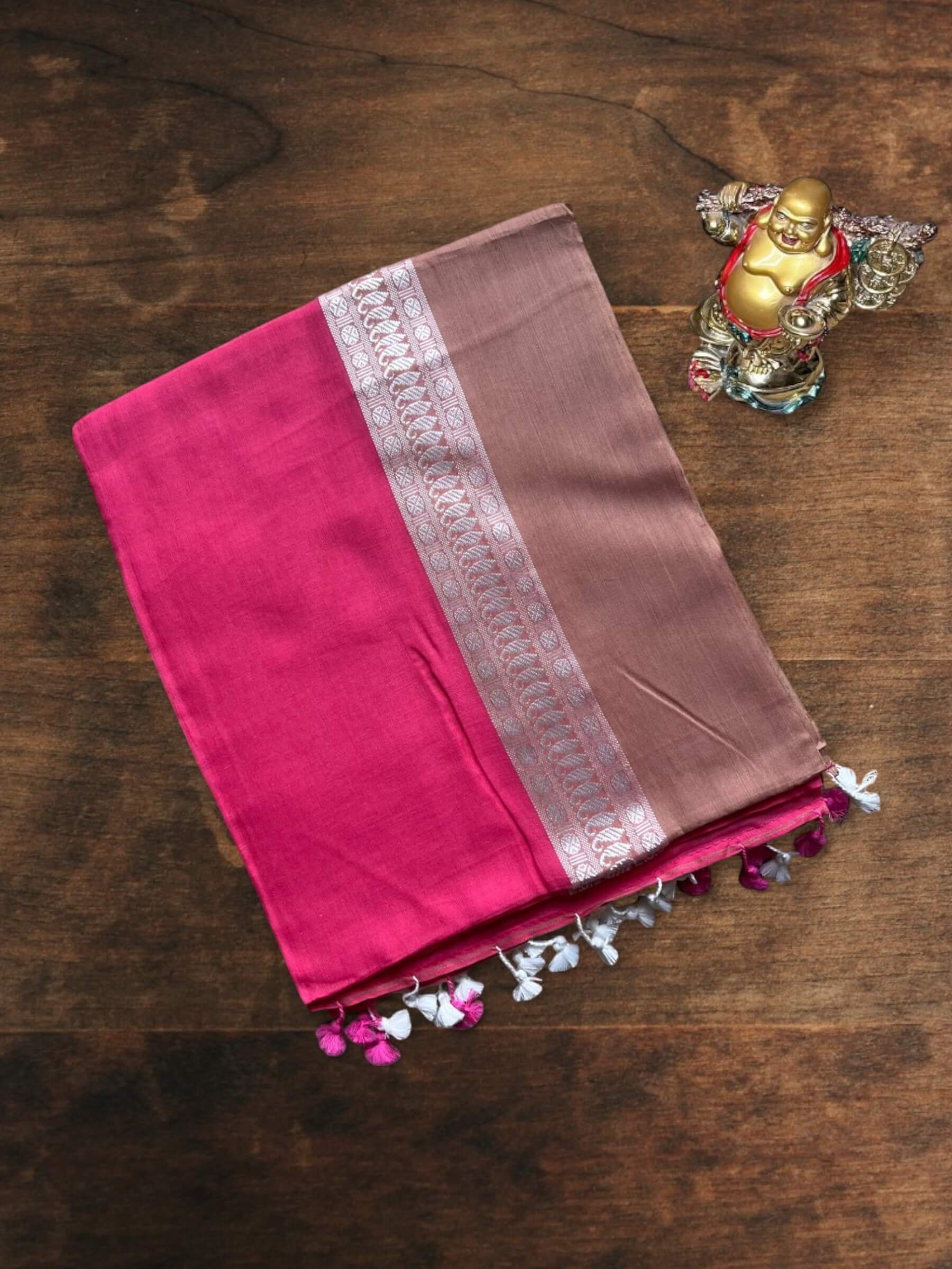 Handloom Soft Cotton Saree in Pink and Brown