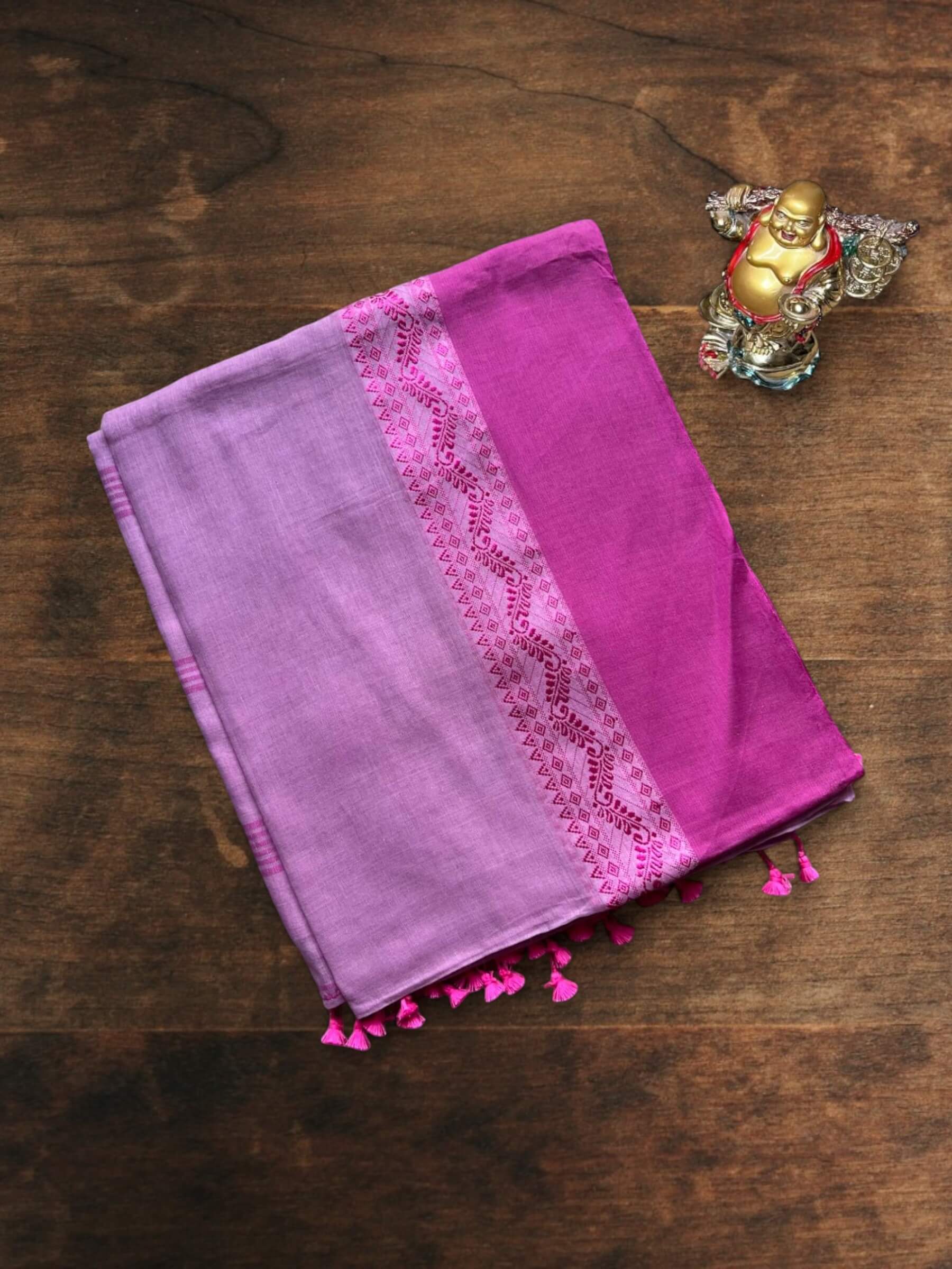 Handloom Soft Cotton Saree in Pink and Burgundy