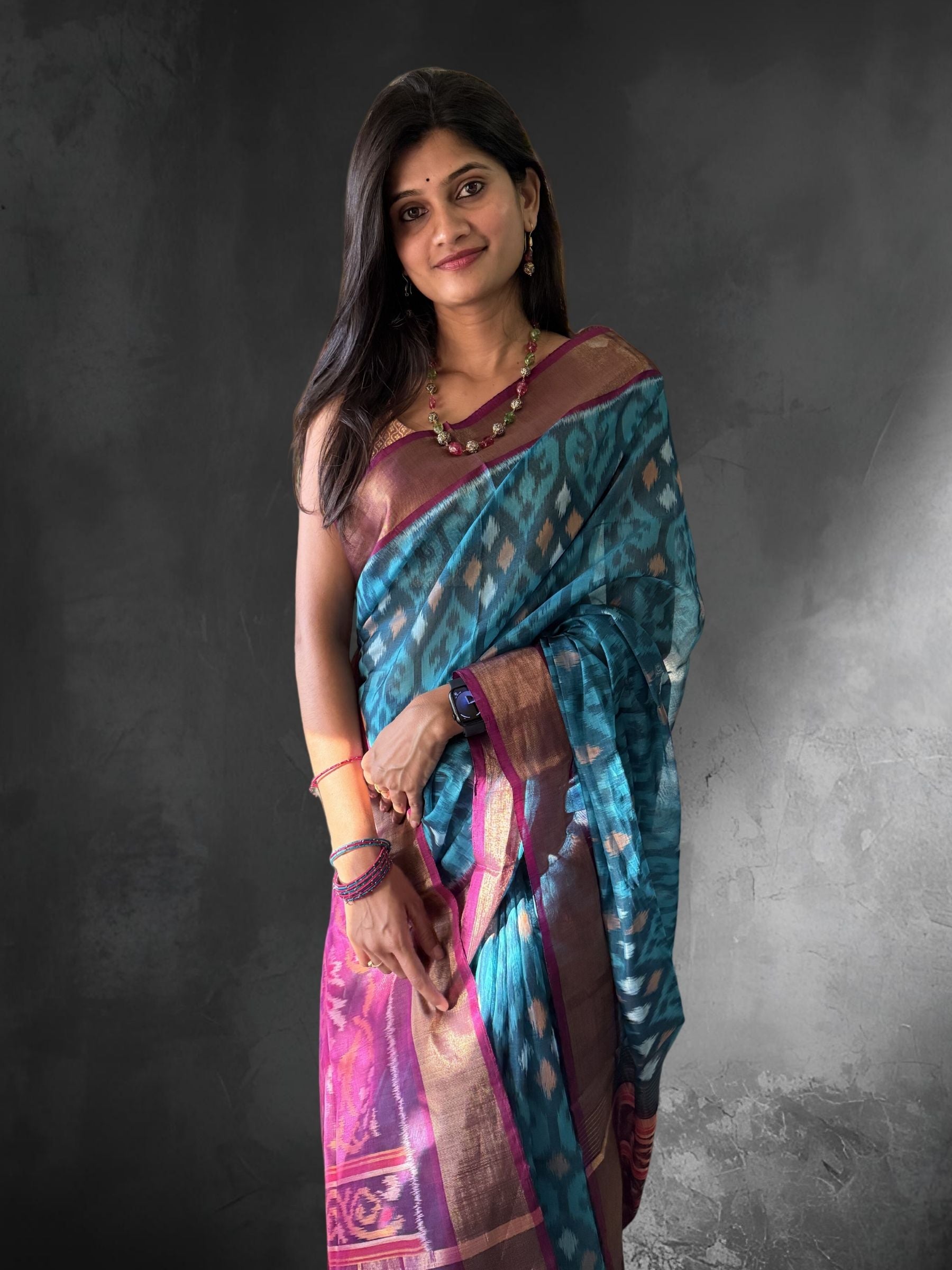 Handloom Pochampally silk cotton saree in blue