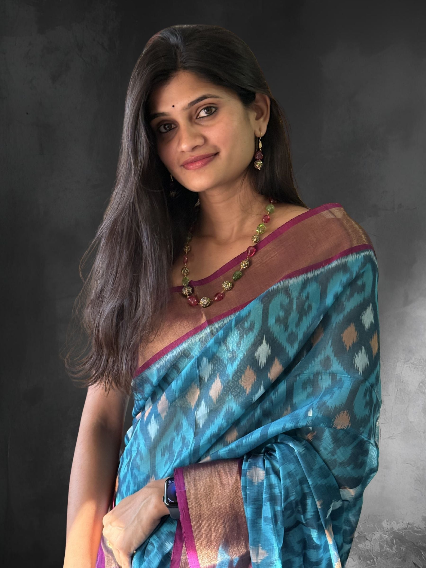 Handloom Pochampally Silk Cotton Saree in Blue & Purple