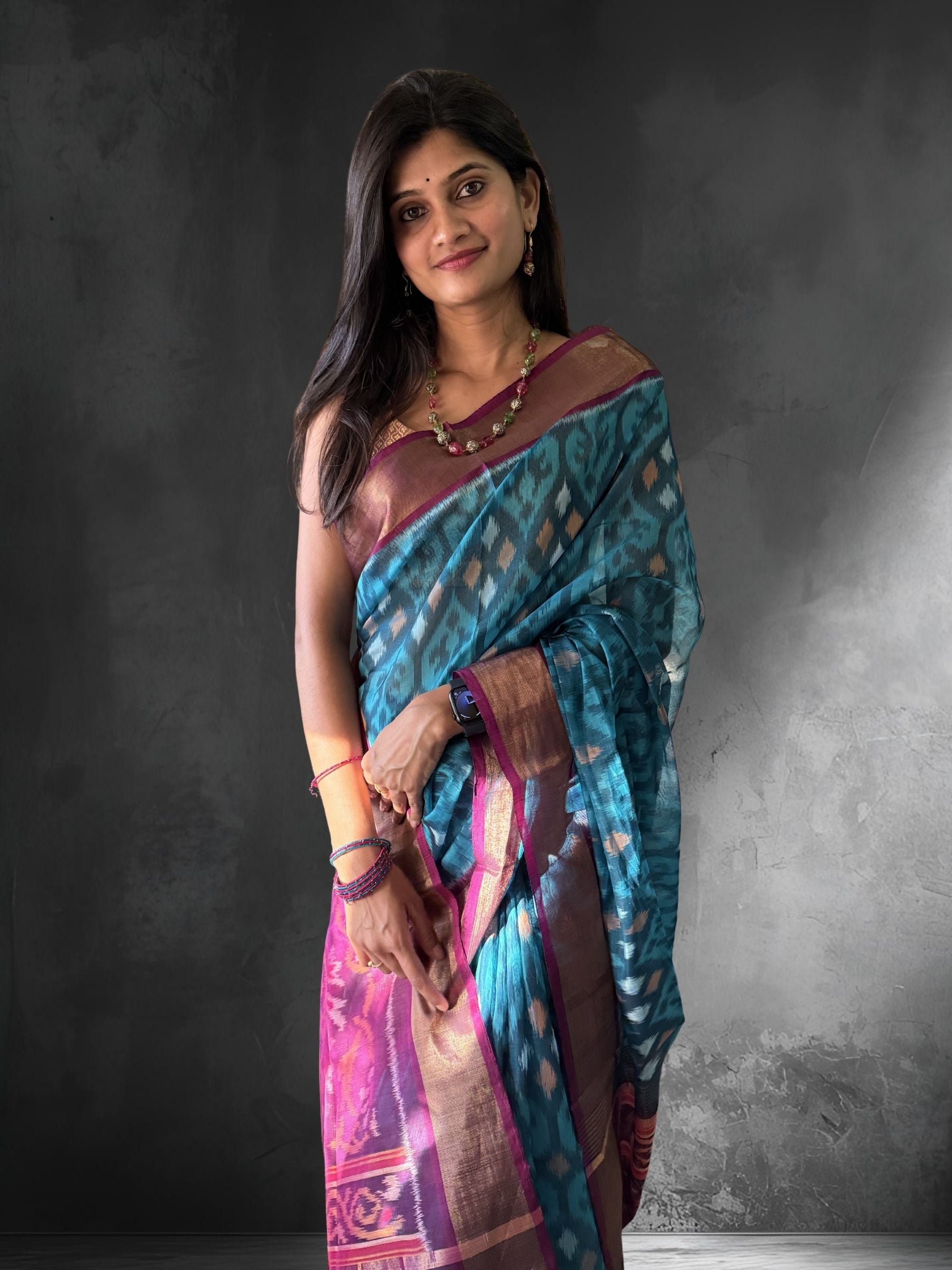 Handloom Pochampally Silk Cotton Saree in Blue & Purple