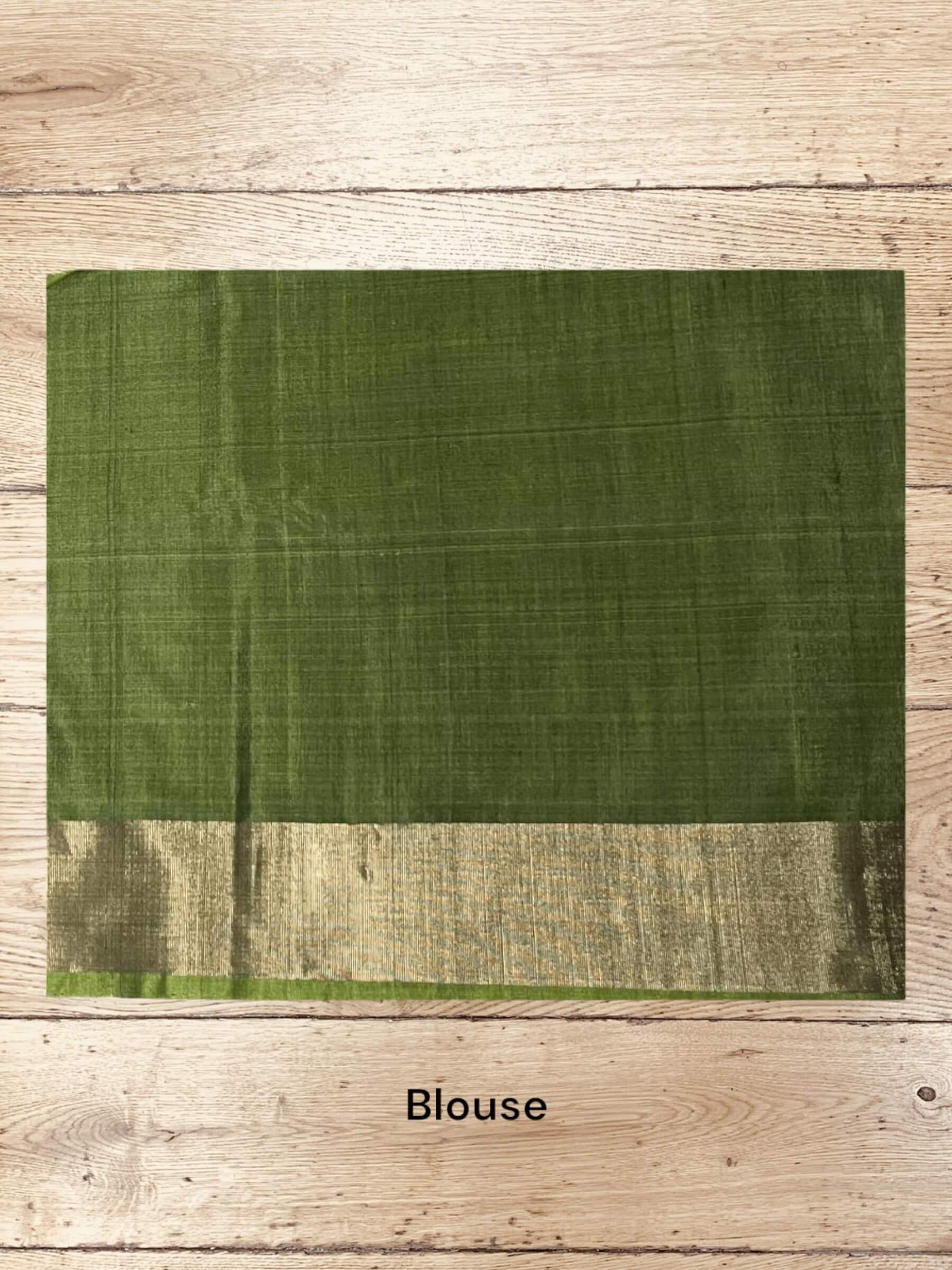 Handloom Pochampally Silk Cotton Saree in Blue & Olive-Green