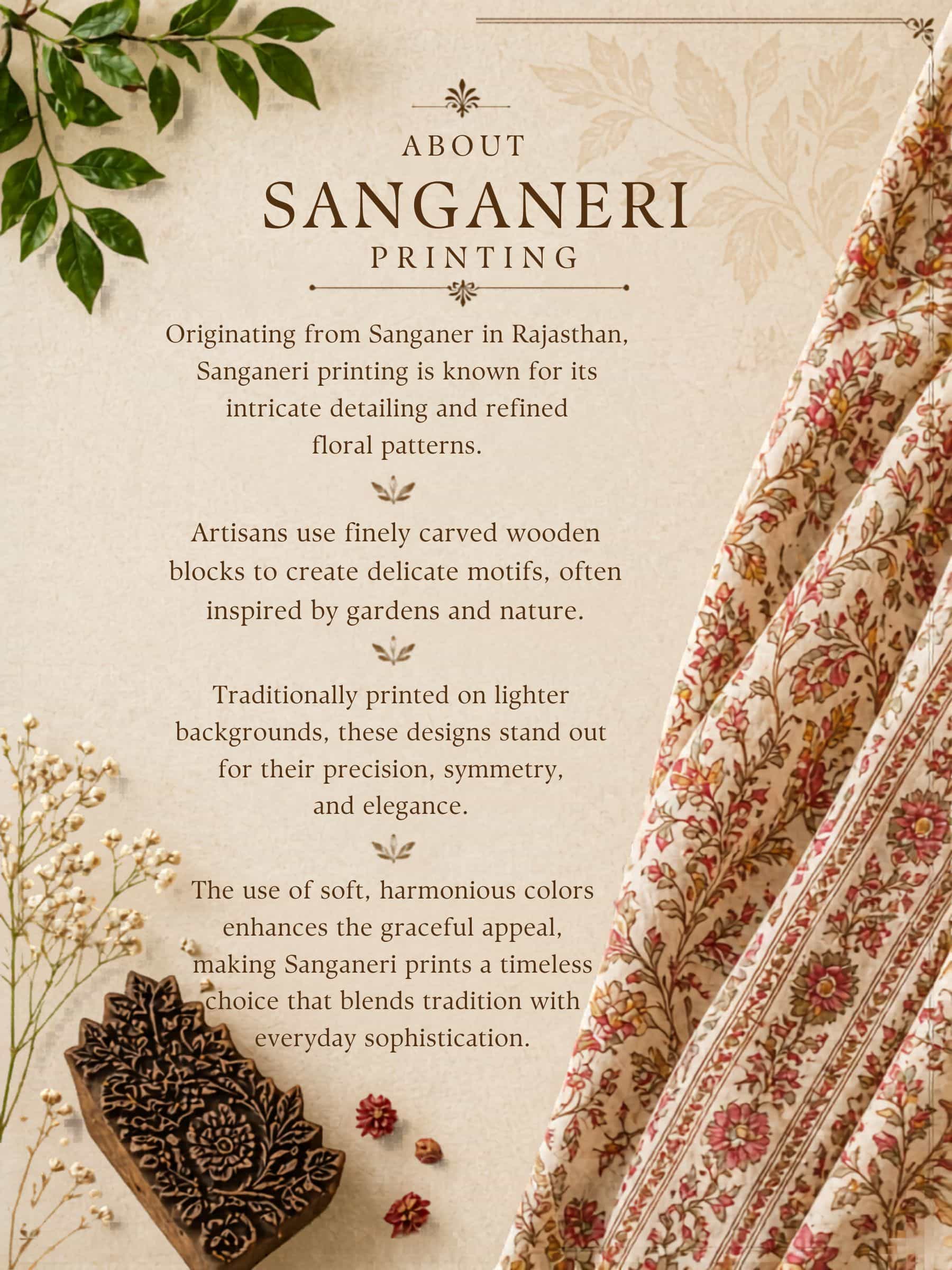 Hand Block Printed Sanganeri Kota Doria Saree in Ivory & Red
