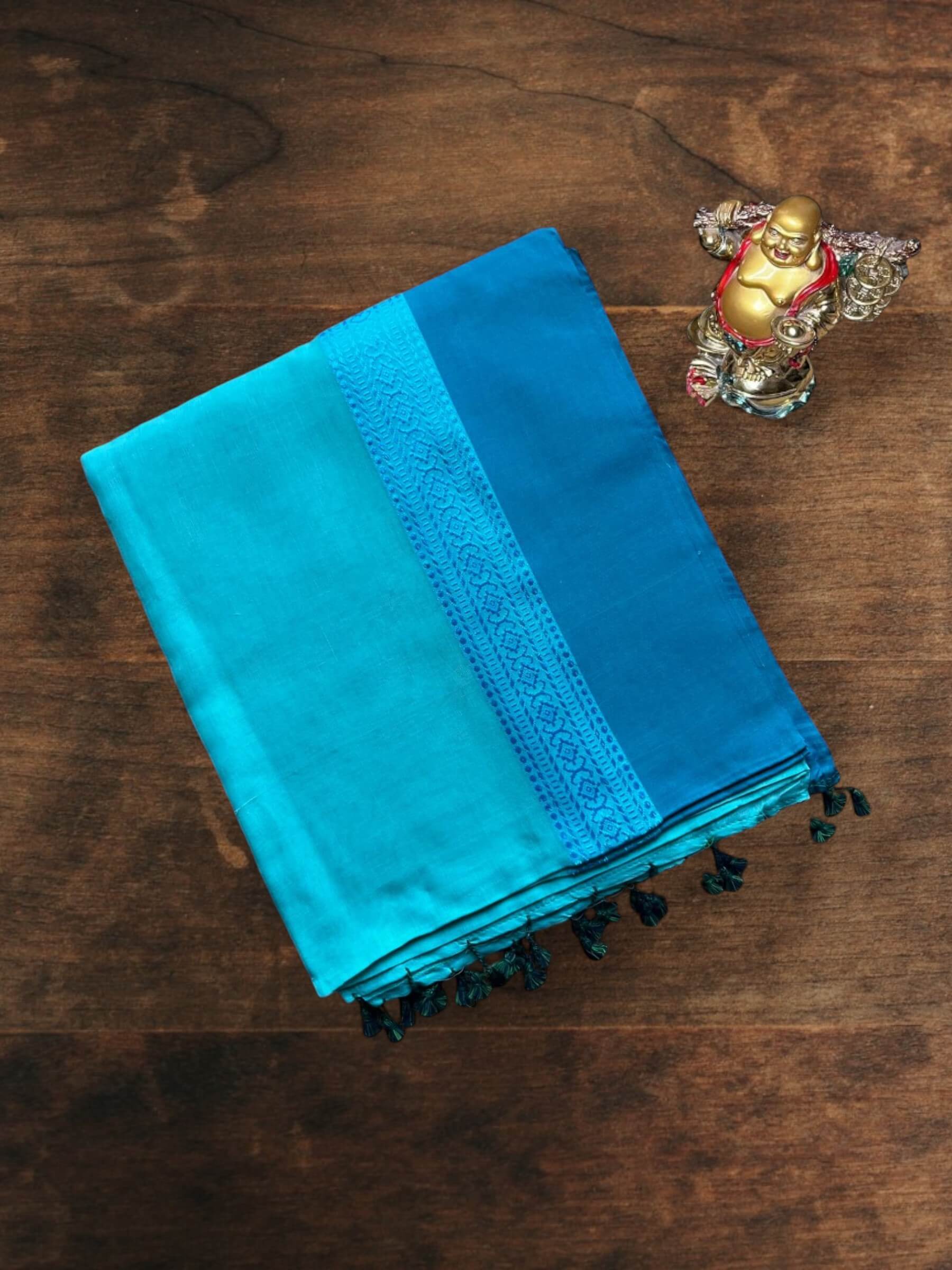 Handloom Soft Cotton Saree in Cyan and Blue