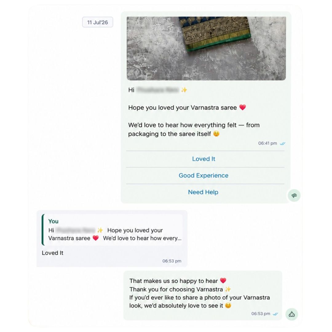 Varnastra customer feedback saying they loved their saree