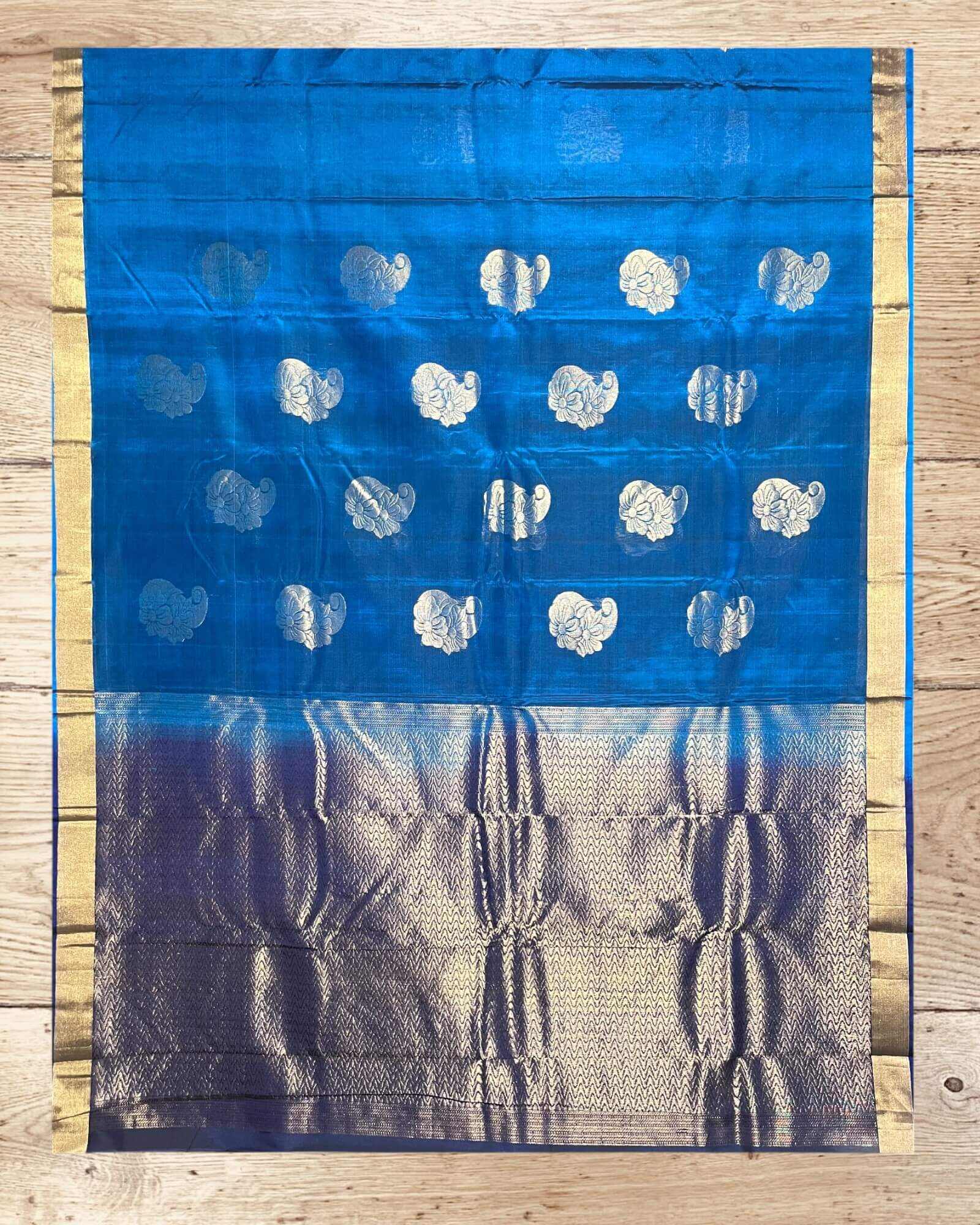 Handloom Silk Cotton Saree in Vibrant Blue