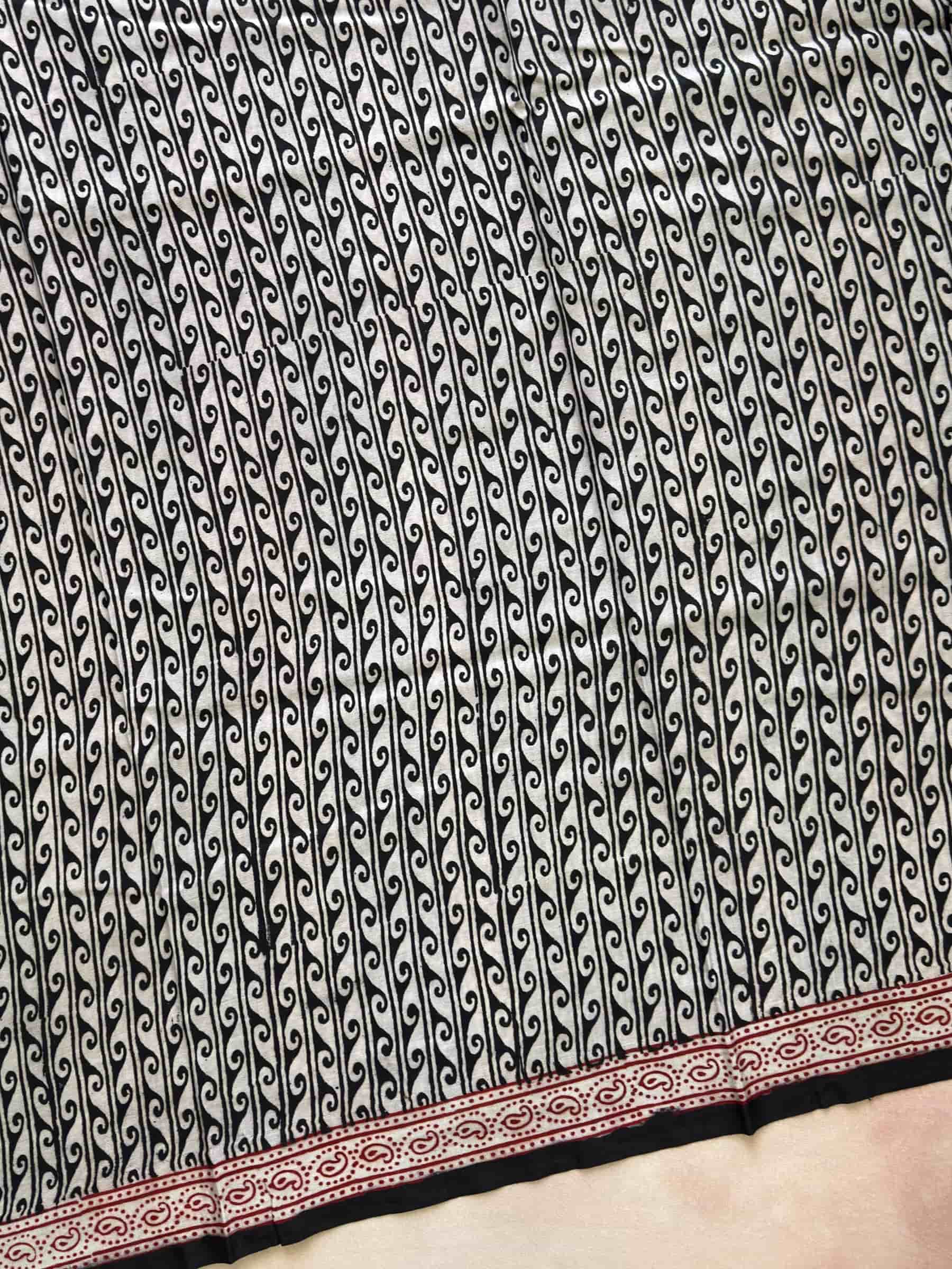 Black and Off White Bagh Hand Block Printed Banana Silk Cotton Saree