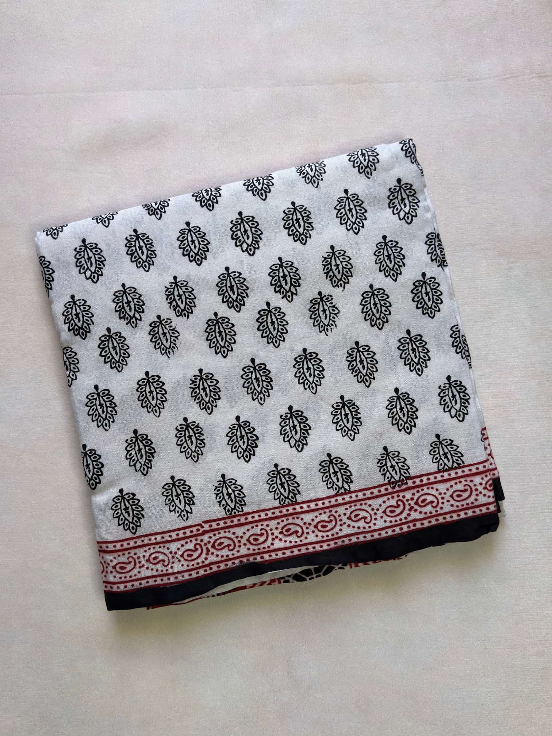 Handloom banana silk cotton saree with traditional Bagh block prints