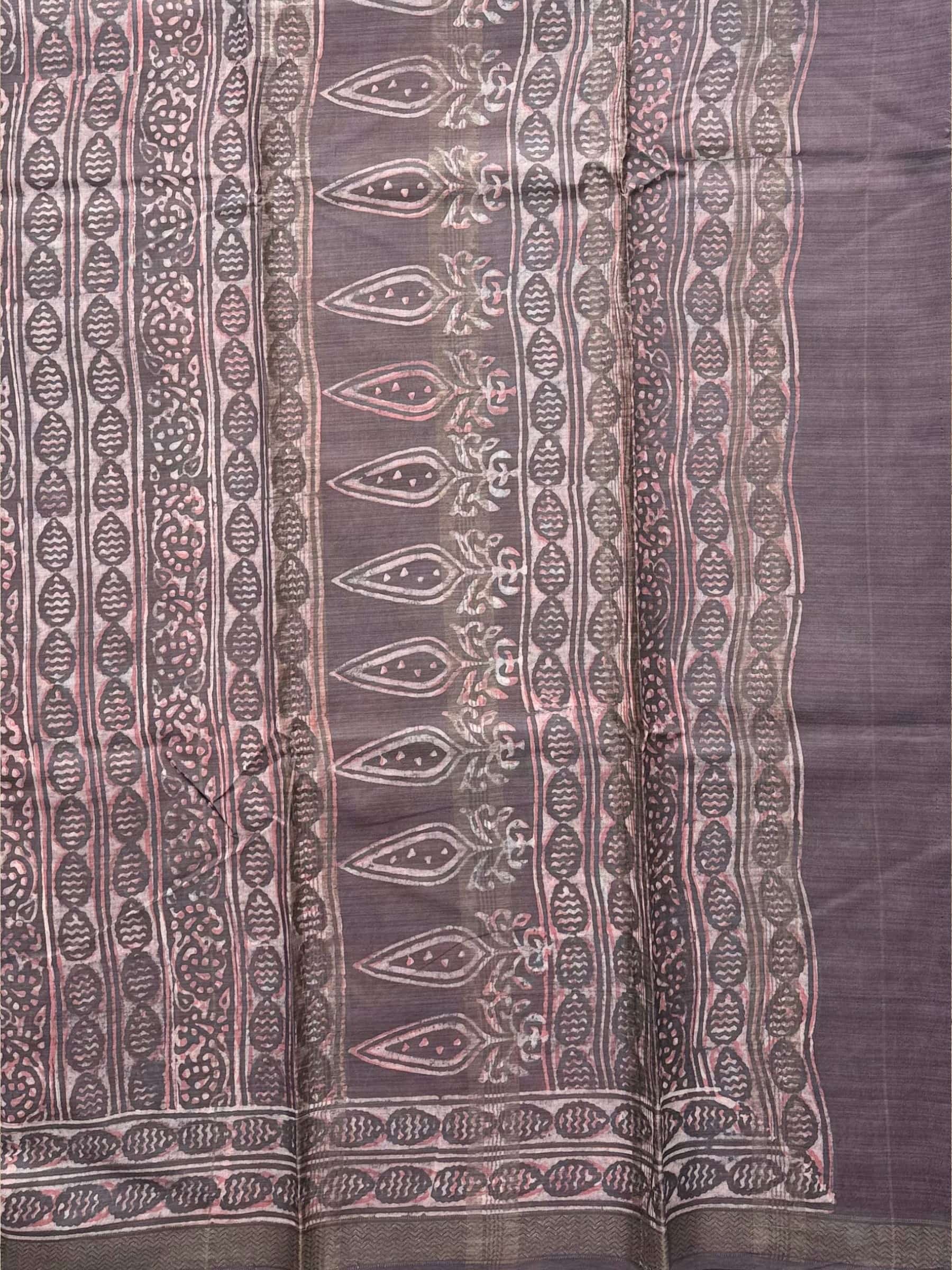 Shadow Purple Dabu Hand Block Printed Banana Silk Saree