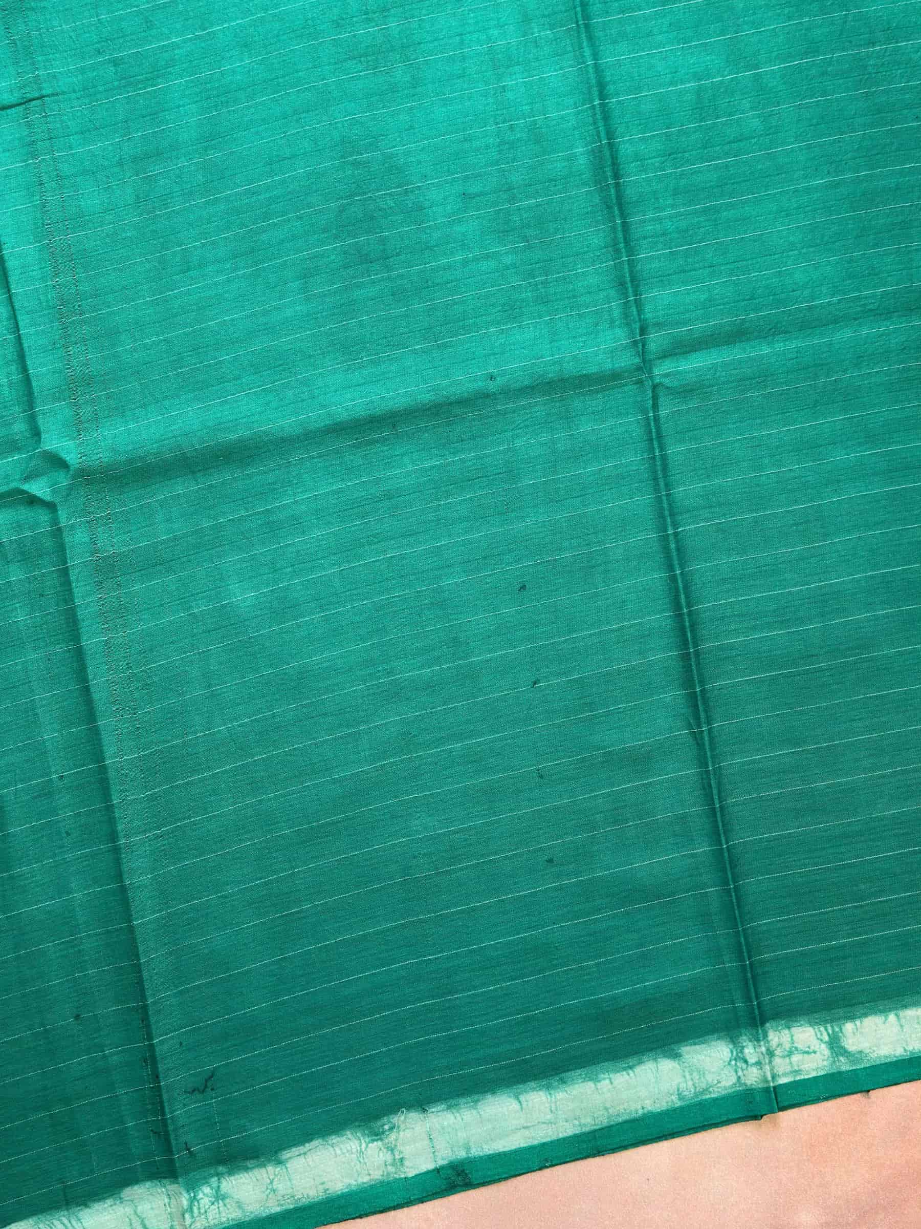 Emerald Green Indigo Hand Block Printed Banana Silk Cotton Saree