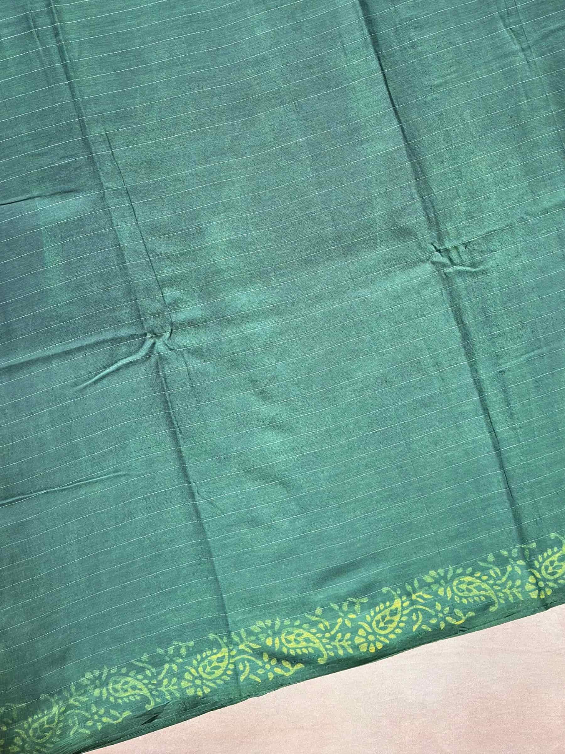 Green Indigo Hand Block Printed Banana Silk Cotton Saree
