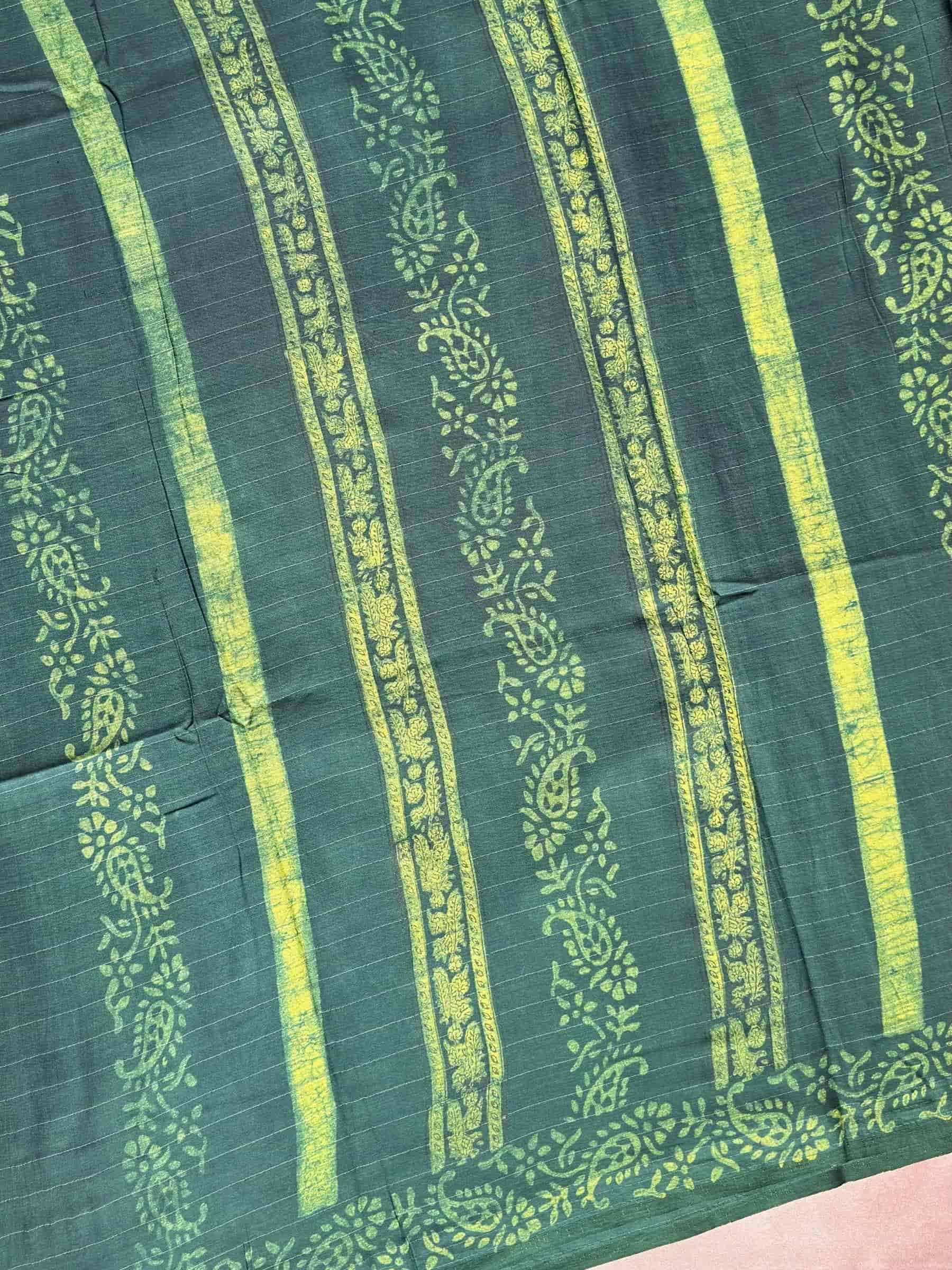 Green Indigo Hand Block Printed Banana Silk Cotton Saree