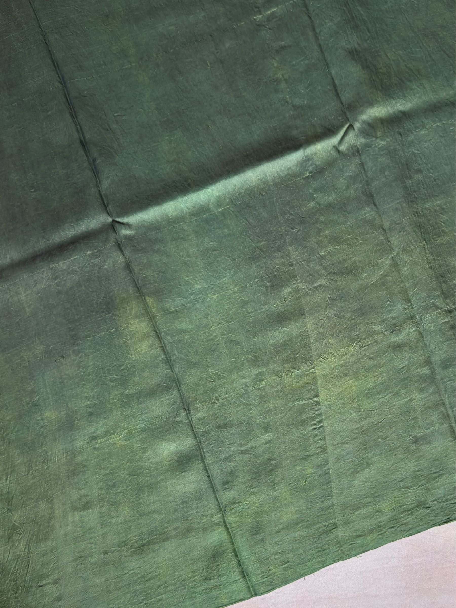 Green Indigo Hand Block Printed Banana Silk Cotton Saree